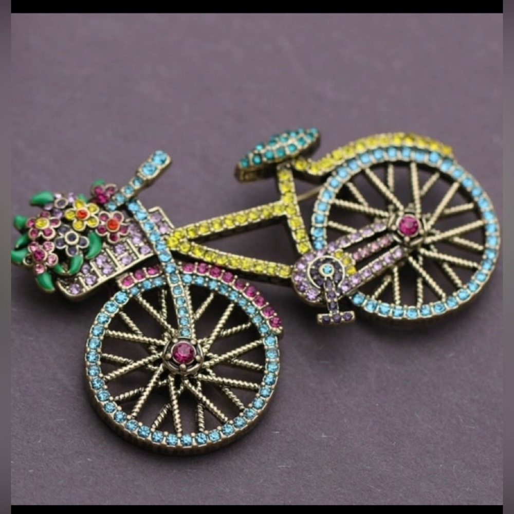 Heidi Daus “Summertime Ride” Colorful Bicycle Brooch with Rhinestones - Picture 2 of 5